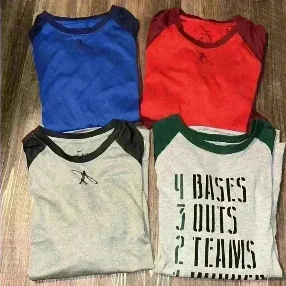 BUNDLE (4) NIKE & ADIDAS BOYS SIZE LARGE 3/4 SLEEVE SHIRTS